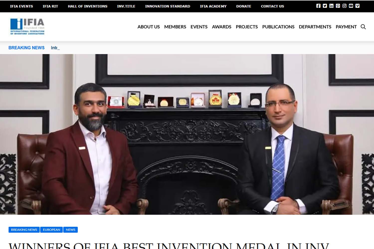 IFIA : Winners of IFIA Best Invention Medal in INV Invention Competition in 2021